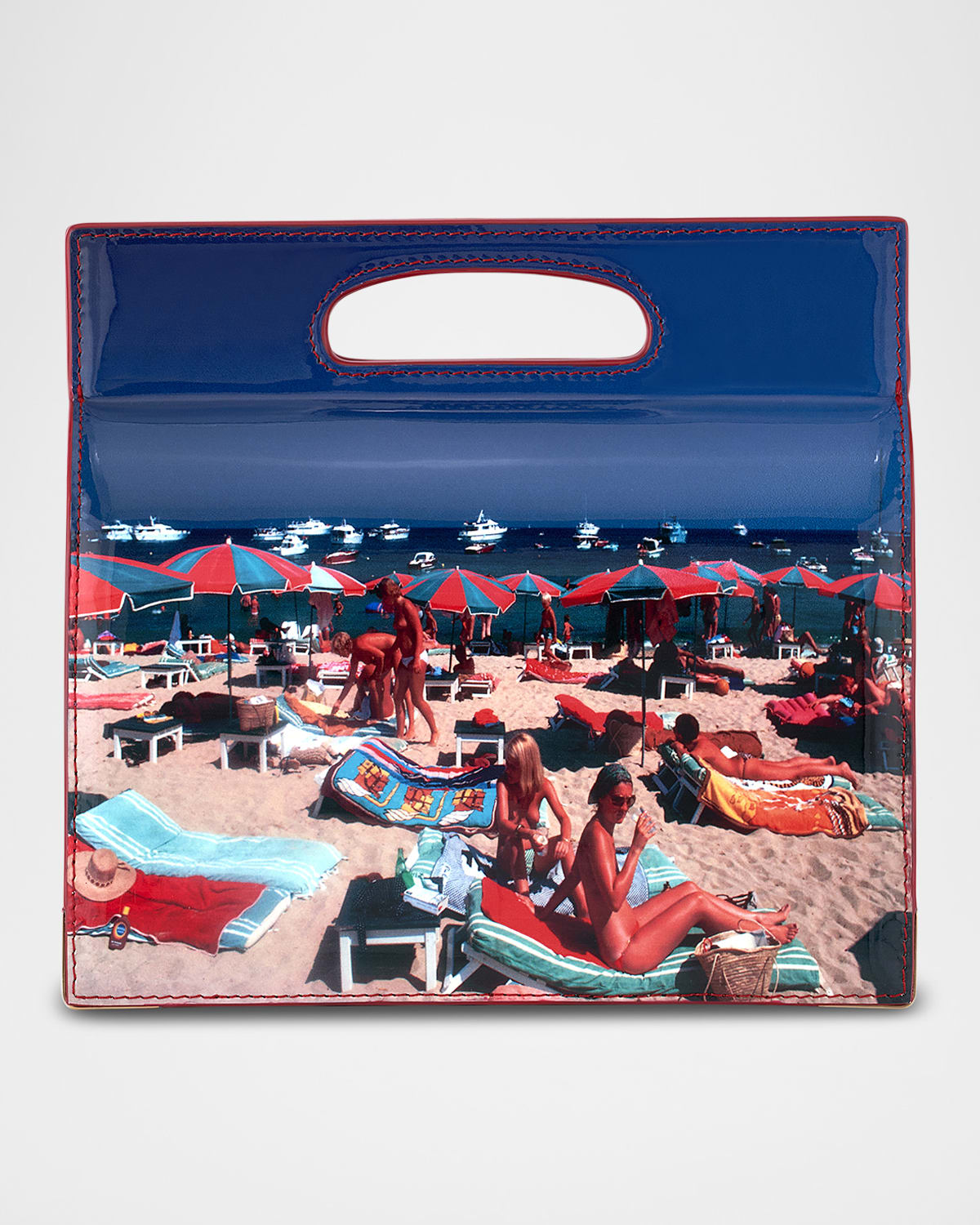 The Stella Beach-Print Leather Top-Handle Bag