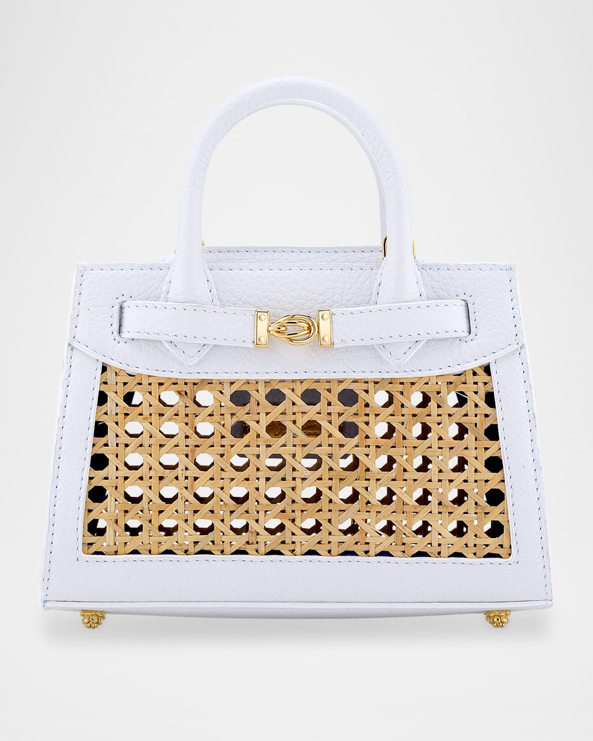 Winnie Mini Rattan & Leather Top-Handle Bag