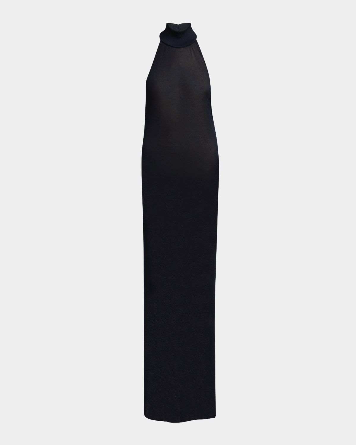 Mock-Neck Sheer Knit Backless Gown