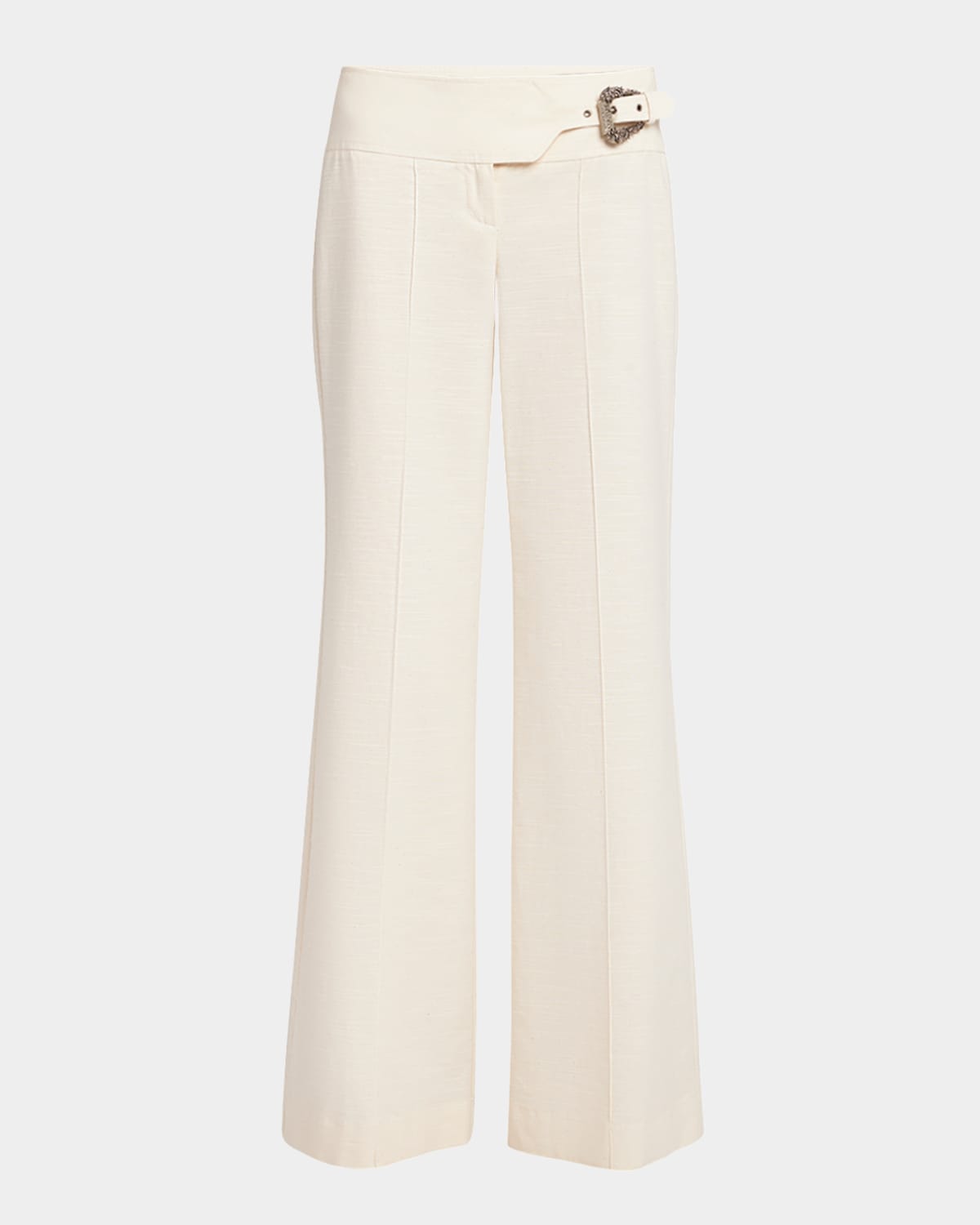 Shop Versace Jeans Couture Wide-leg Buckle Pants In Cloud Dancer