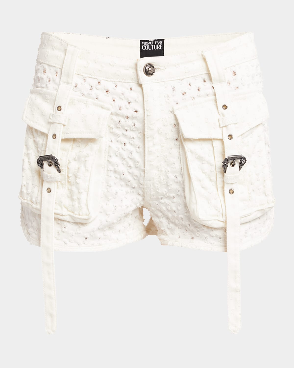 Mid-Rise Denim Cargo Shorts