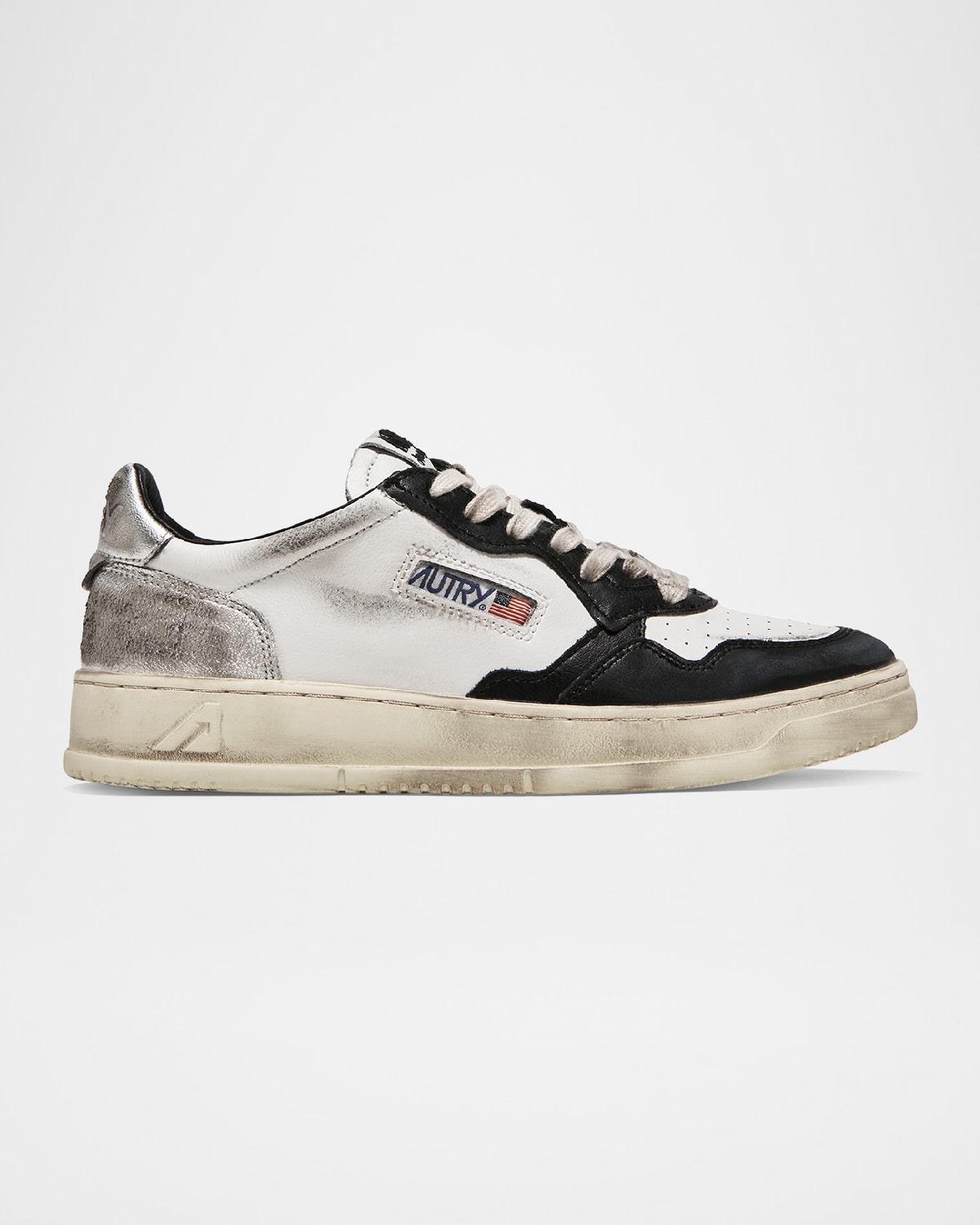 Shop Autry Super Vintage Low-top Tricolor Leather Sneakers In Whtblksil