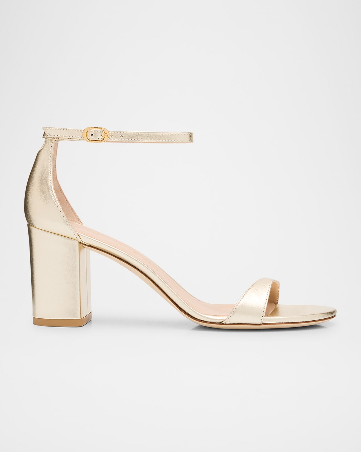 Stuart Weitzman Nudist Leather Ankle-strap Sandals In Light Gold