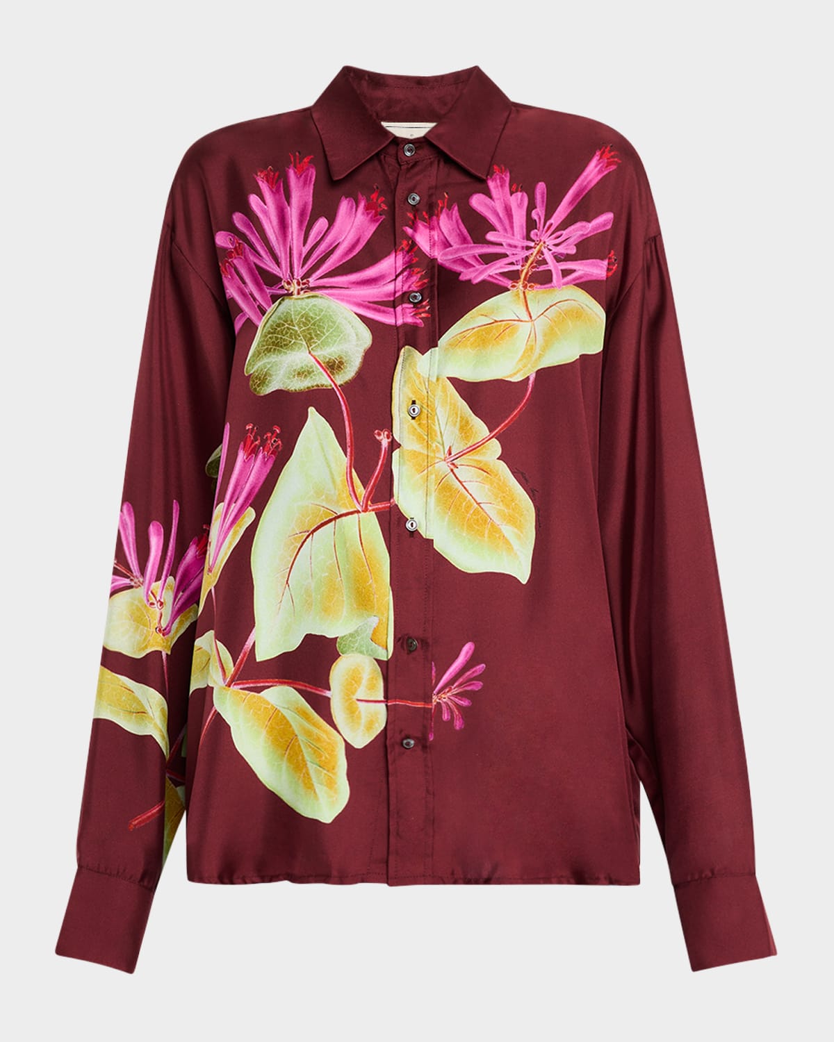 Shop Pierre-louis Mascia Floral-print Organic Silk Shirt In Burgundy Multi