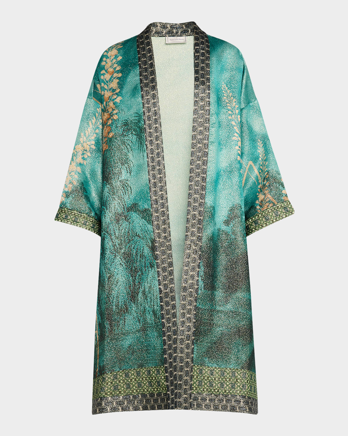 Shop Pierre-louis Mascia Botanical-print Kimono In Green Multi
