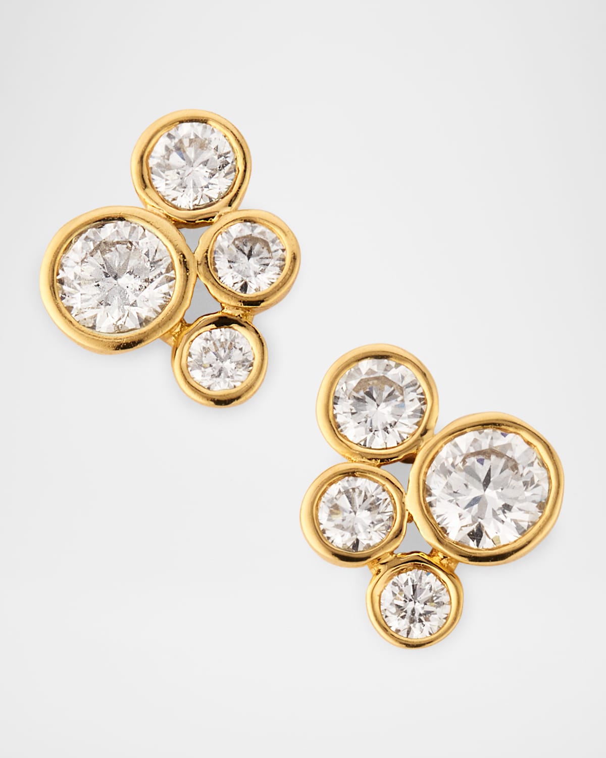 Sparkle 18K Yellow Gold Bezel Cluster Diamond Stud Earrings