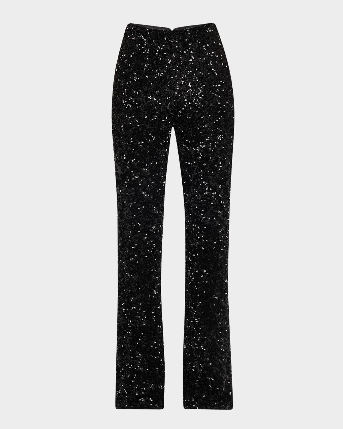 Alice And Olivia Lara Sequin-embellished Trousers In Black