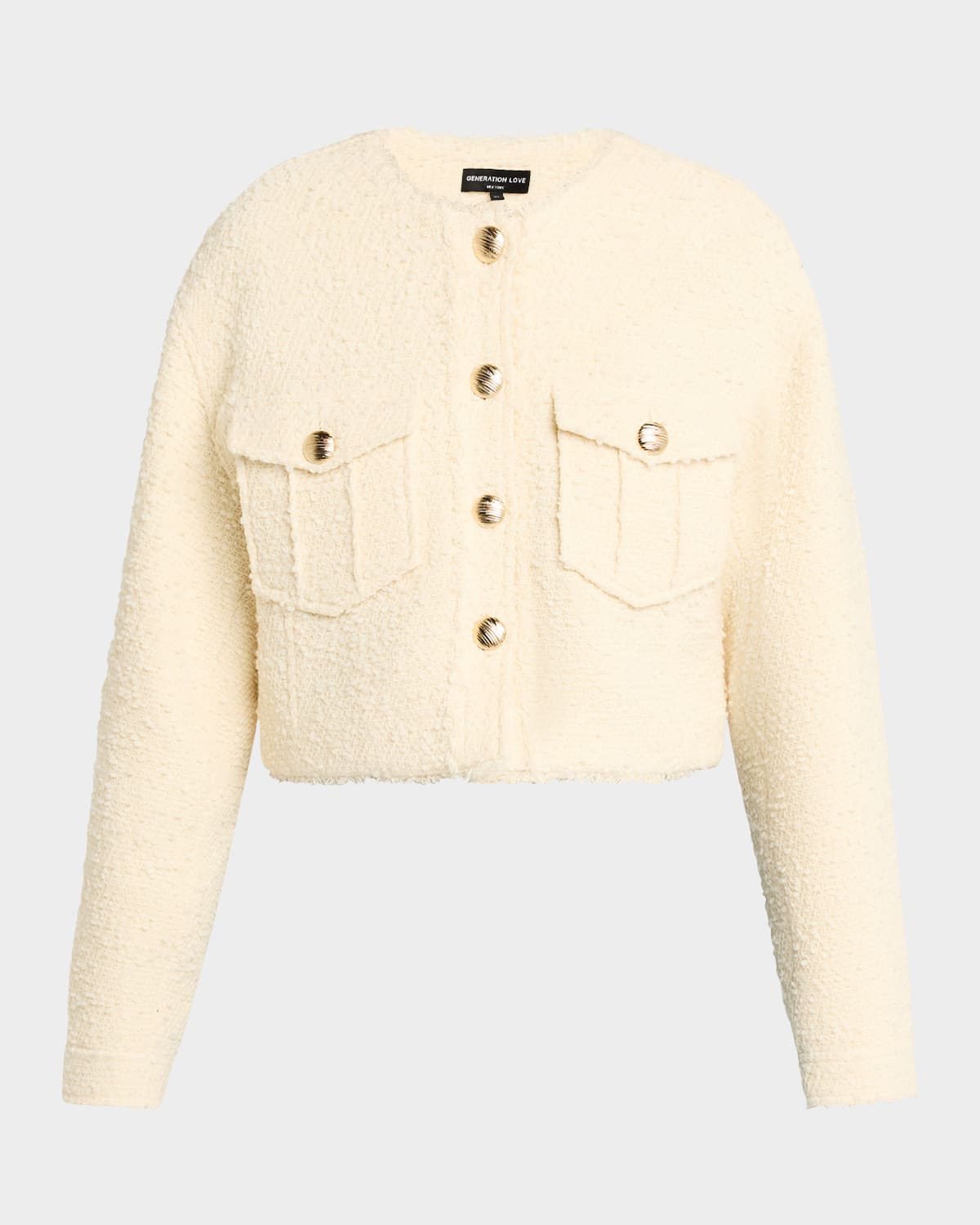 Shop Generation Love Emille Tweed Bomber Jacket In Cream