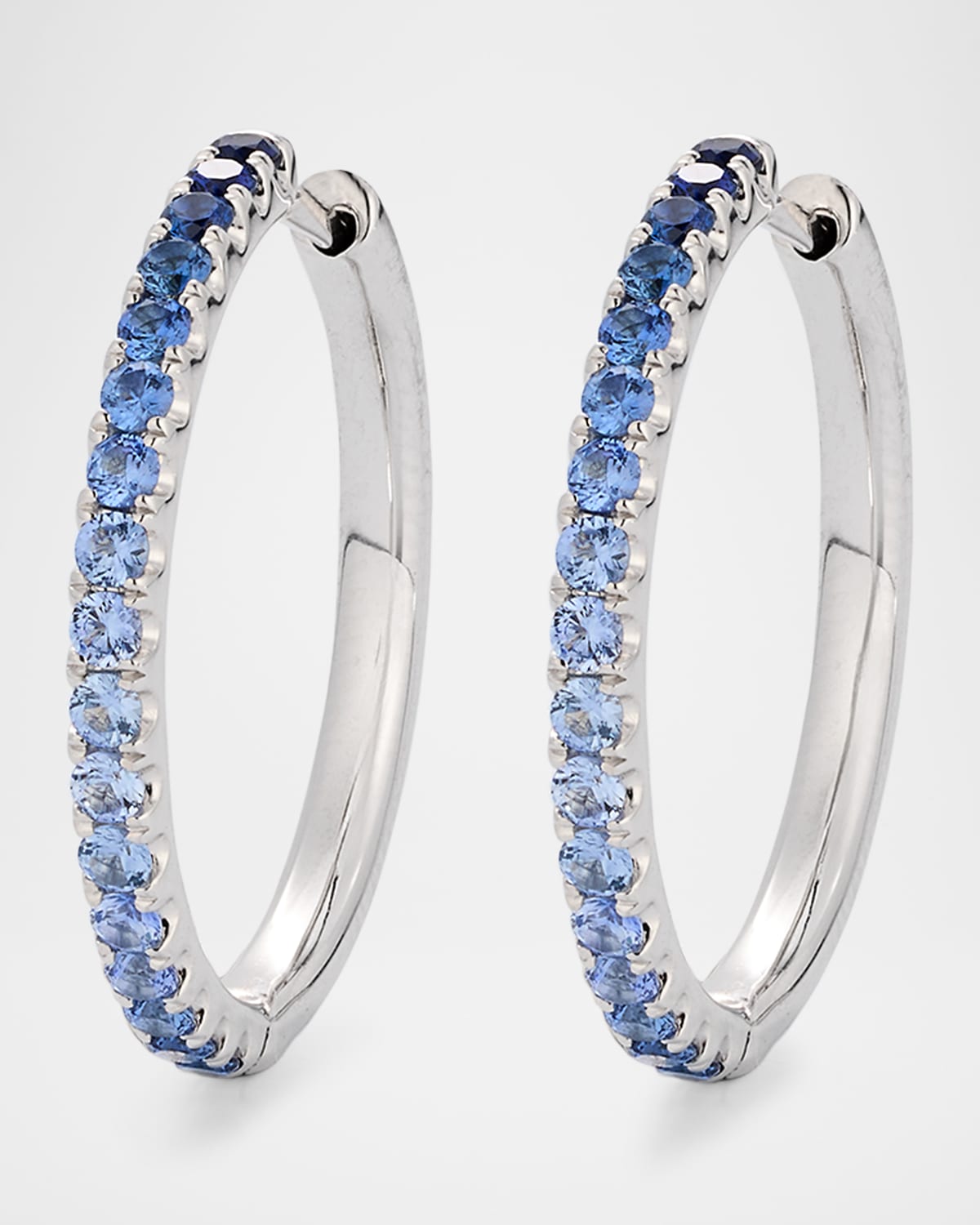 Rainbow 18K White Gold Ombre Blue Sapphire Hoop Earrings