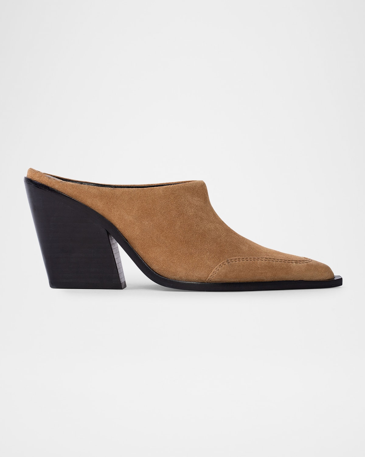 Black Suede Studio Suede Block-heel Western Mules In Toasted Codonut Suede