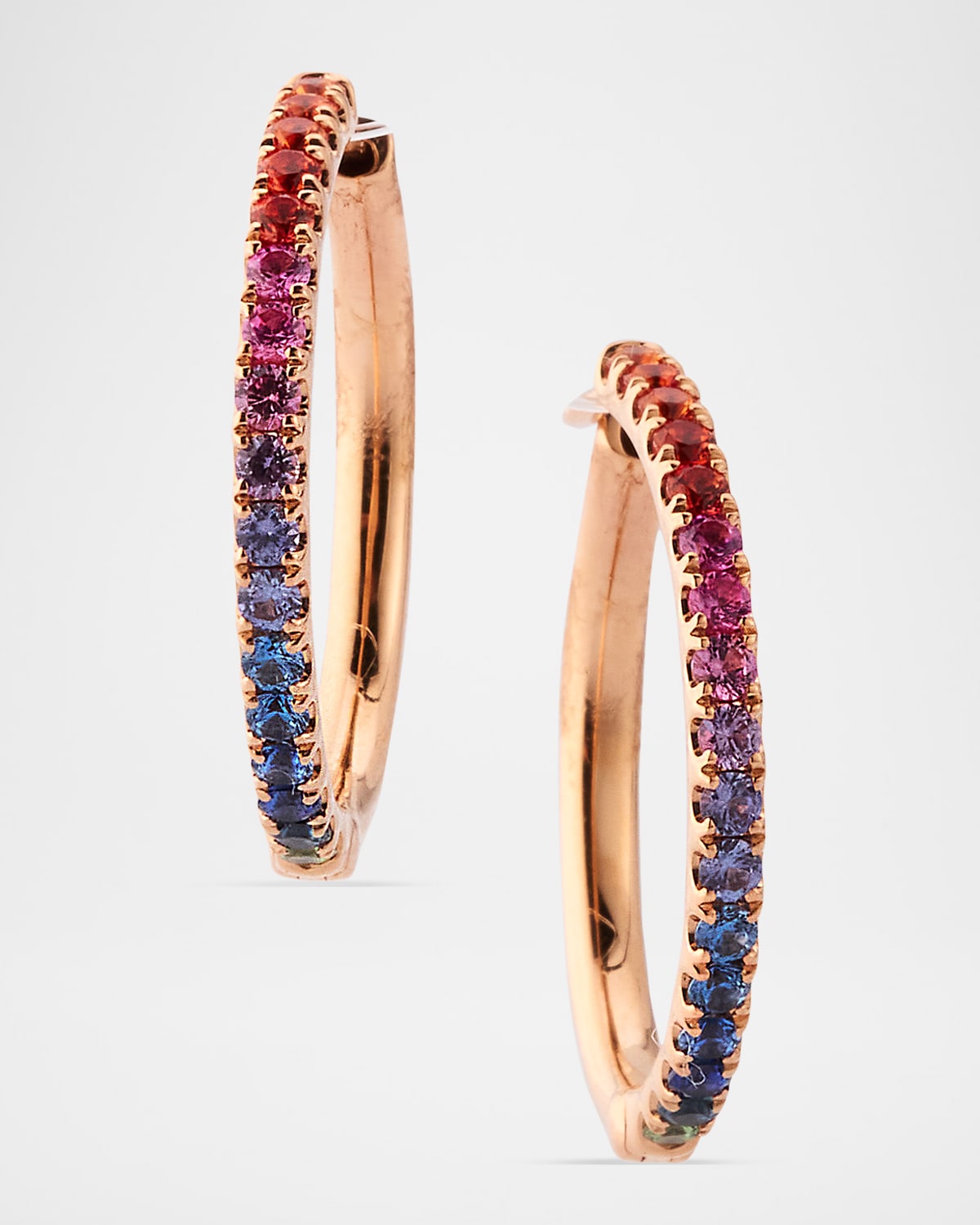 Rainbow 18K Rose Gold Sapphire Hoop Earrings