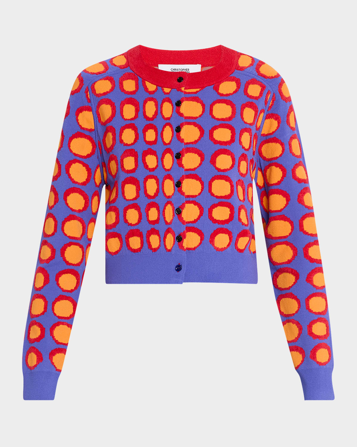 Wiggle Dot Jacquard Crop Crewneck Cardigan