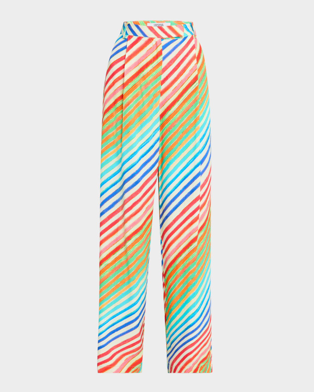 Striped Pleated Wide-Leg Bias Trousers