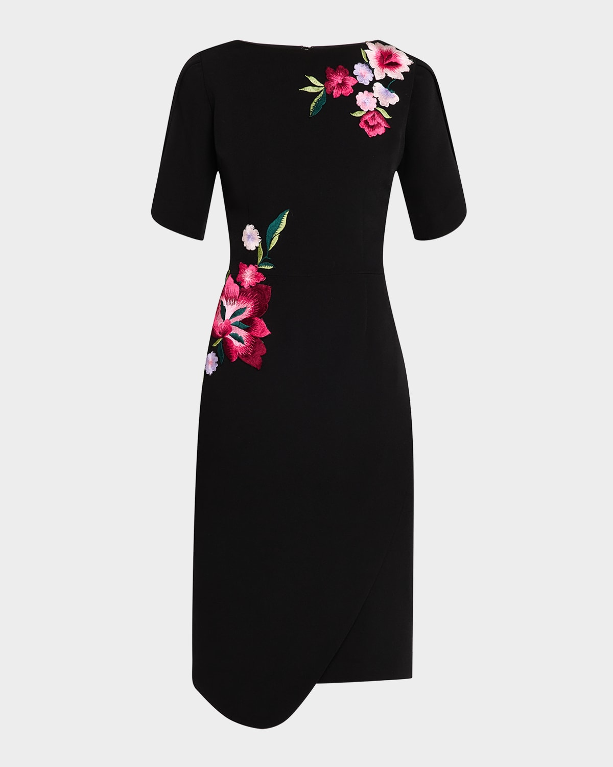 Rickie Freeman for Teri Jon Floral-Embroidered Crepe Dress