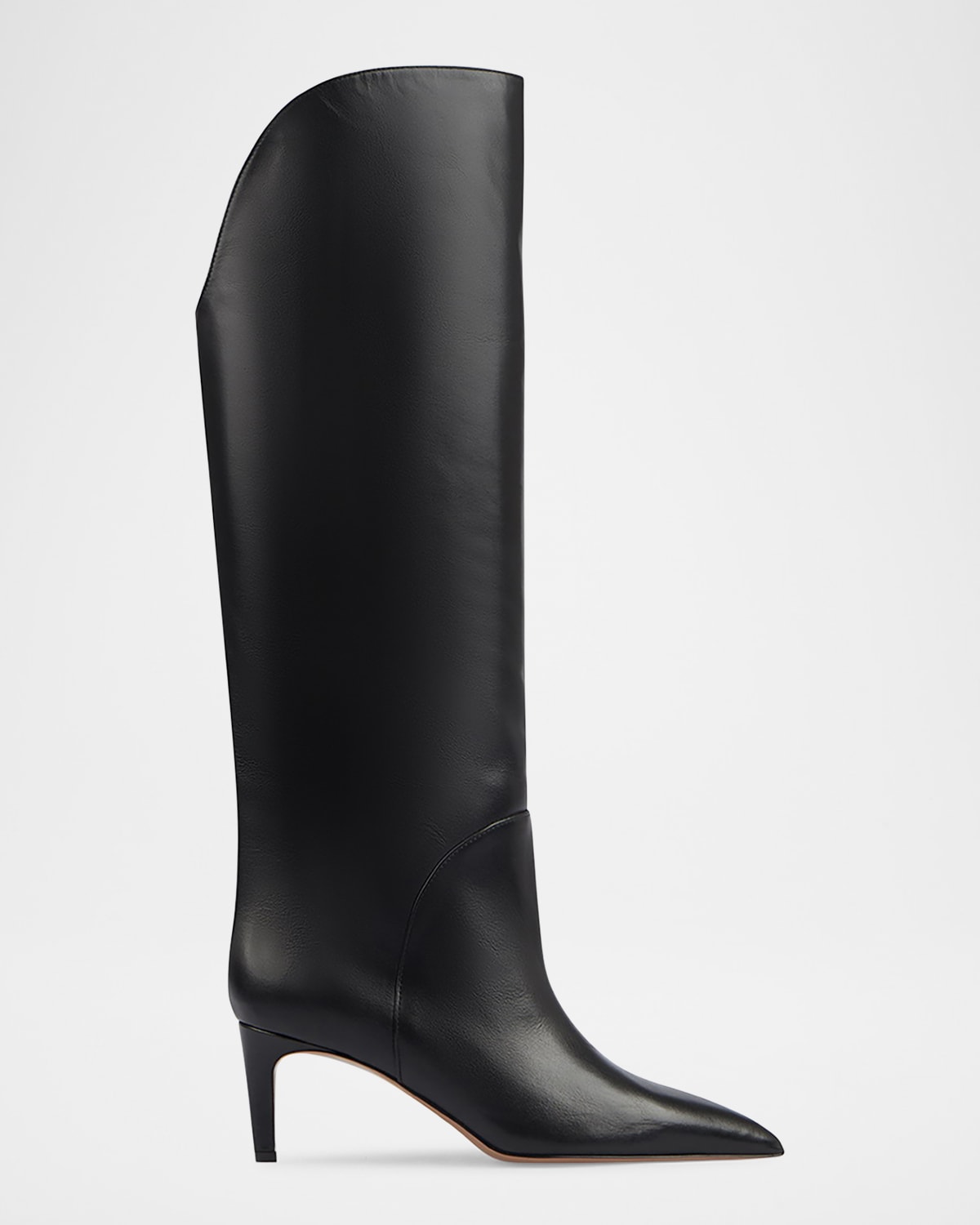 Paris Texas Gaia Leather Point-toe Knee Boots In Off Black