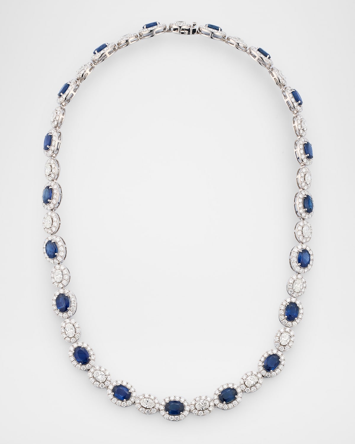 18K White Gold Sapphire and Diamond Classic Tennis Necklace, 16"L