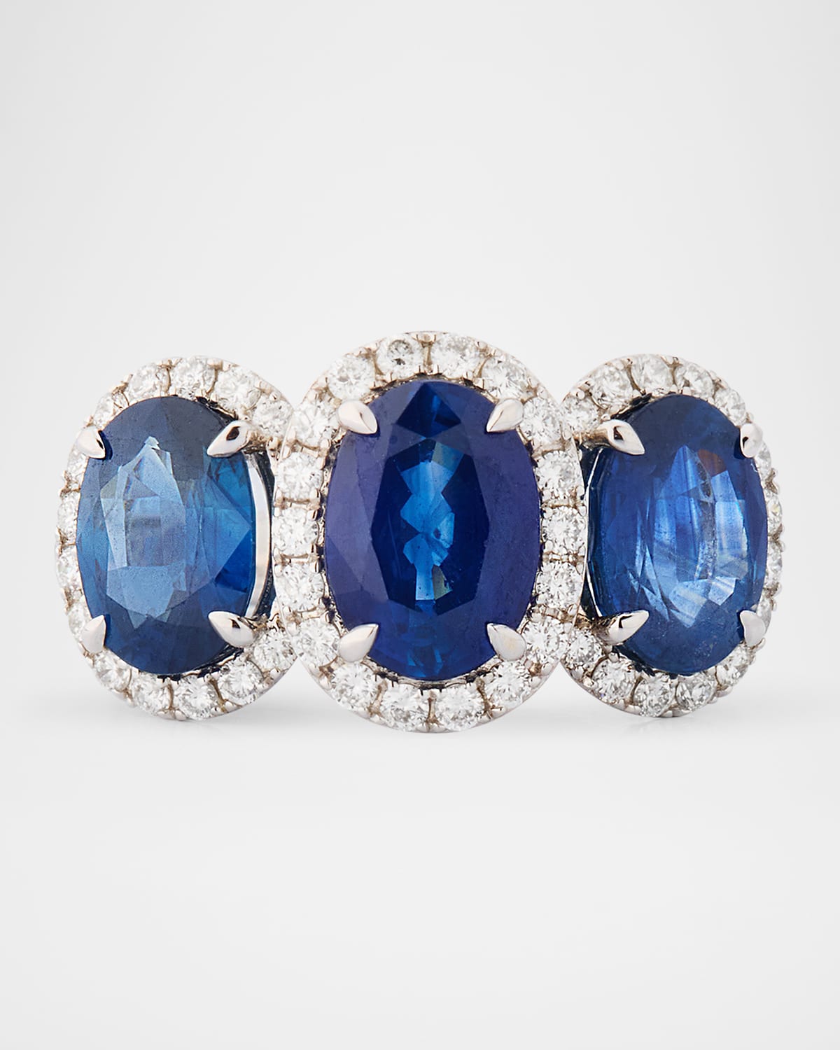 Piranesi 18K White Gold 3-Stone Blue Sapphire and Diamond Ring, Size