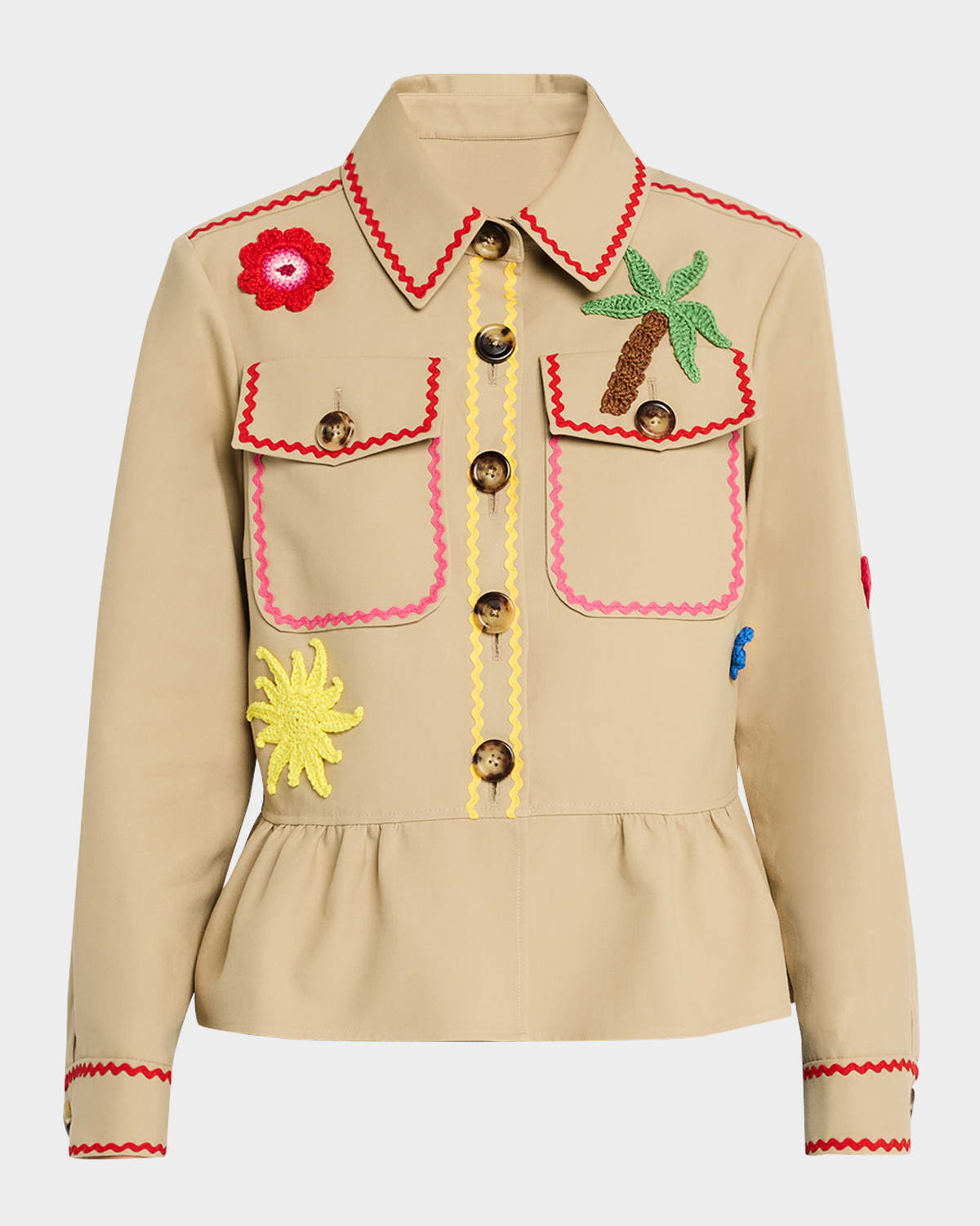 Novelty-Applique Cotton Shirt Jacket