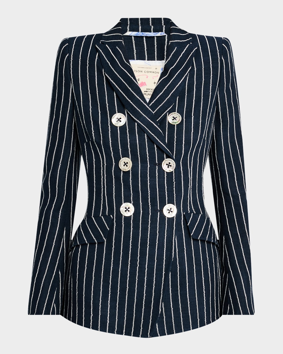 MAISON COMMON CHAIN PINSTRIPED LINEN-BLEND DOUBLE-BREASTED JACKET 