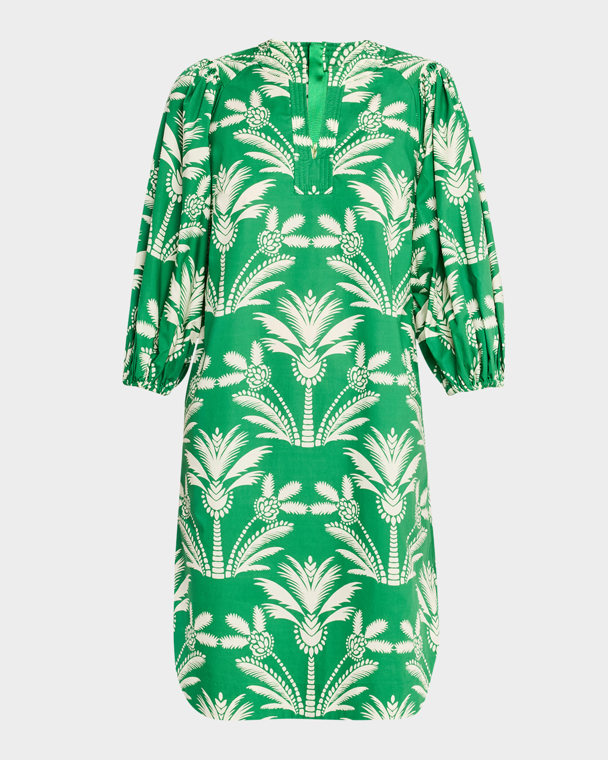 Palm Print 3/4-Sleeve Cotton Shift Dress