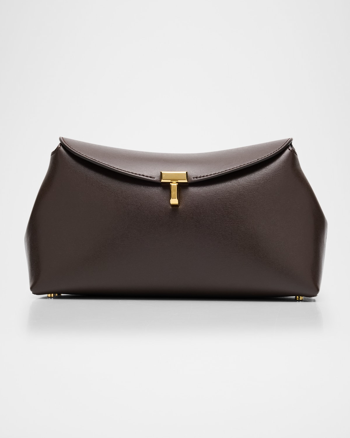 Totême T Lock Flap Leather Clutch Bag In Brown