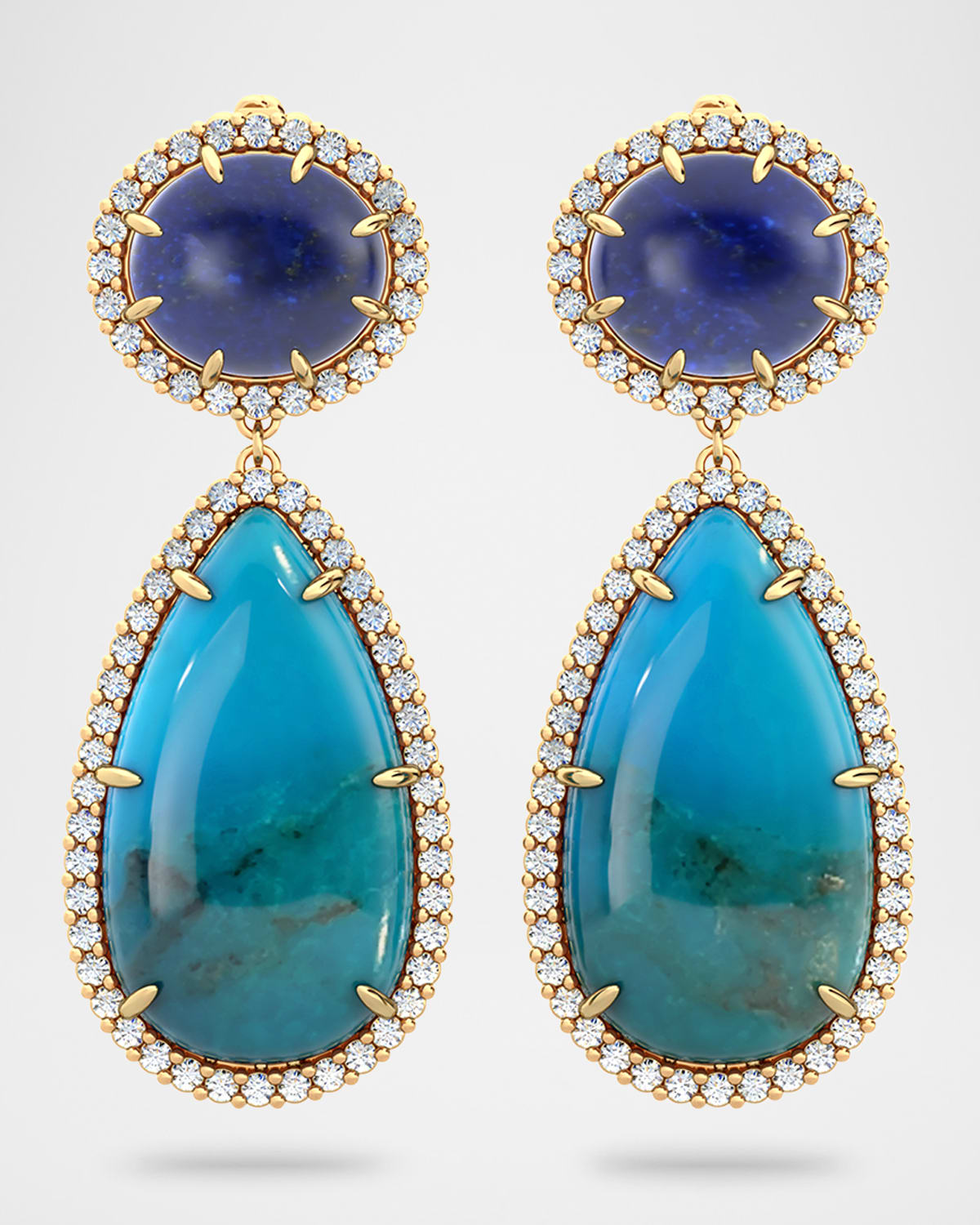 Abilene Earrings with Lapis, Turquoise, and Diamonds