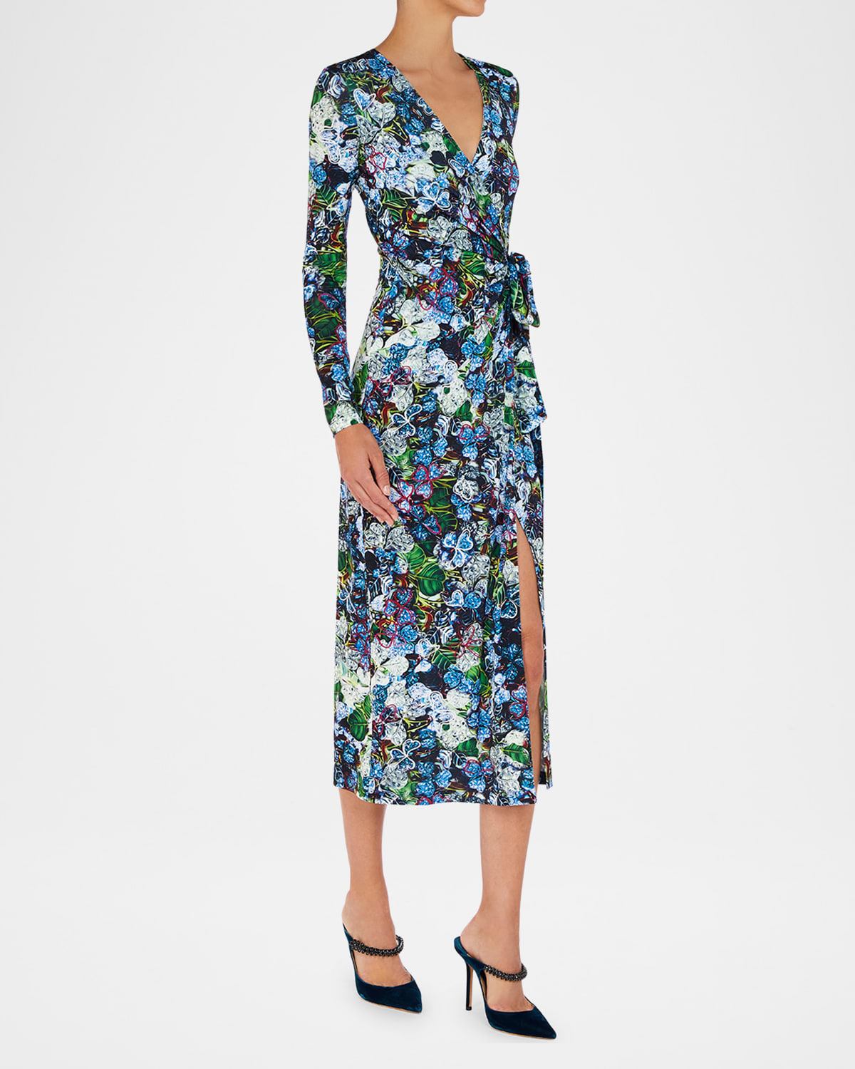 Karola Lapis-Print Jersey Wrap Midi Dress