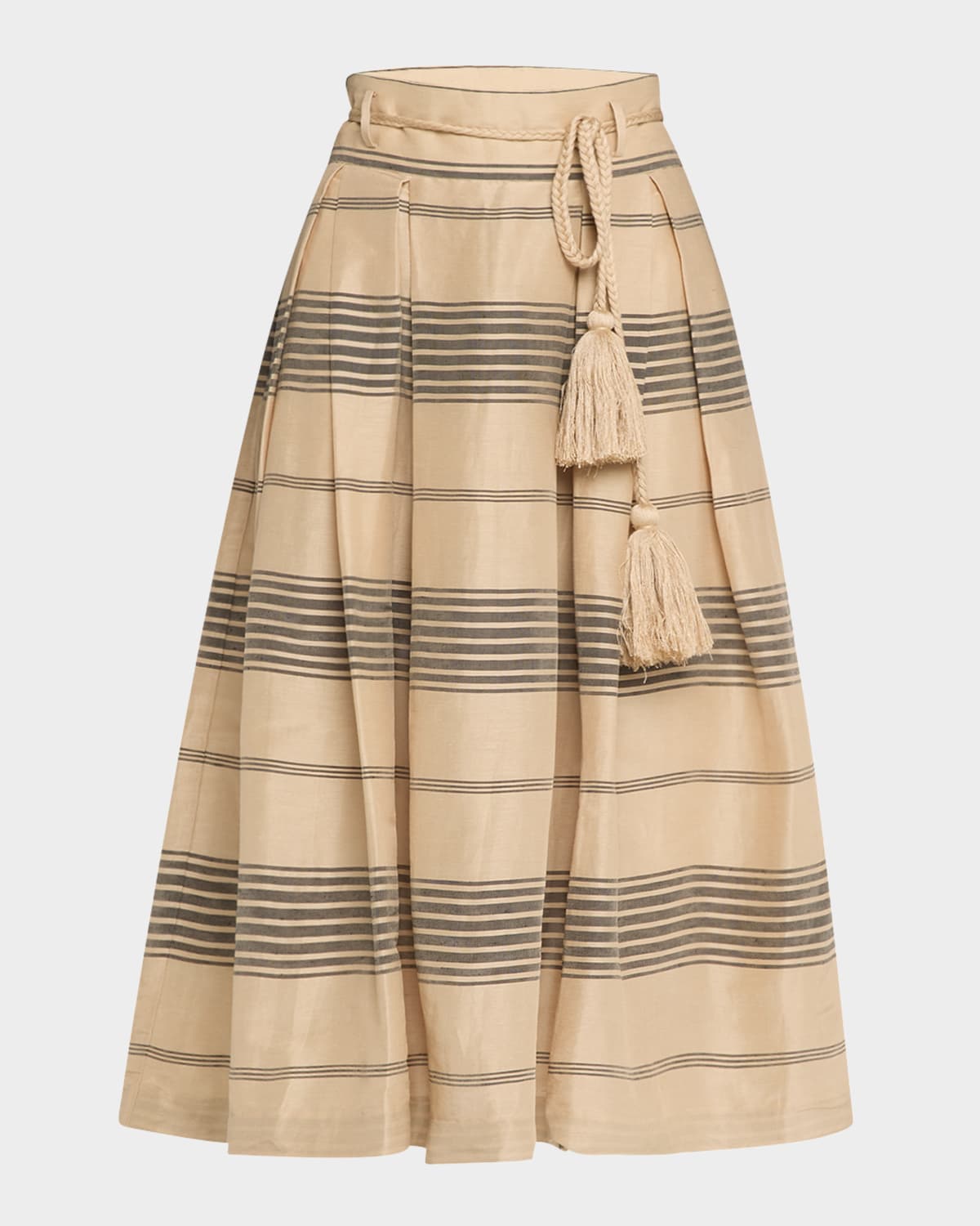DEA KUDIBAL ALBIDEA BELTED PLEATED LINEN SILK MIDI SKIRT 