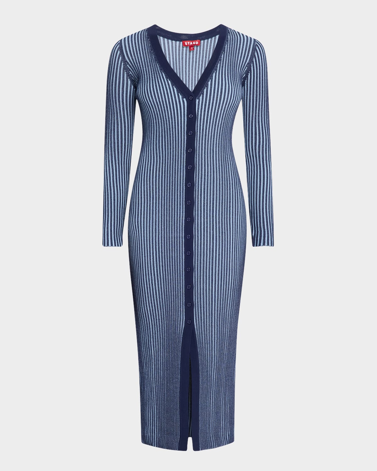 Staud Shoko Ribbed Sweater Dress In Navy Clear Blue