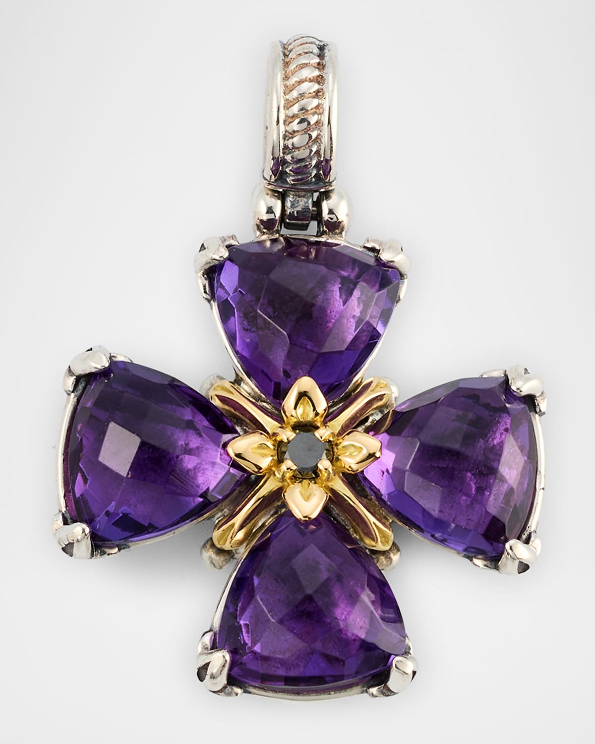 Sterling Silver and 18K Yellow Gold Enhancer with Black Diamond and Dark Amethyst Quartz