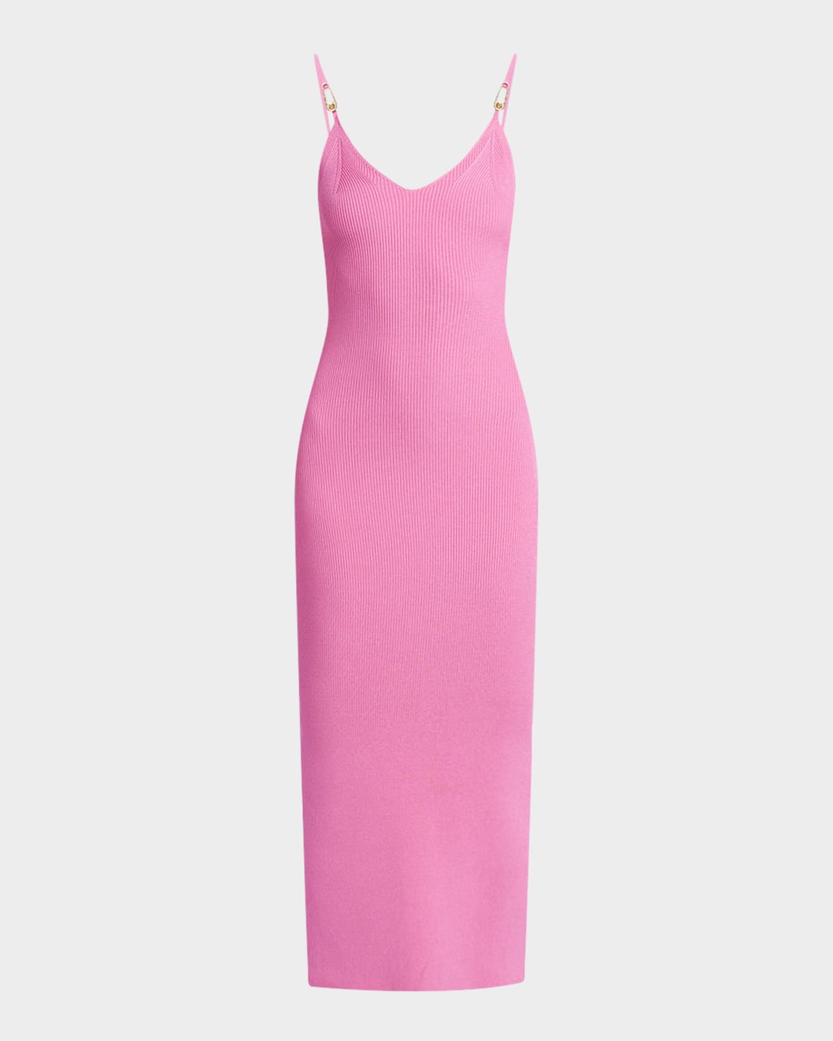 Shop Versace Safety-pin Straps Rib Knit Midi Dress
