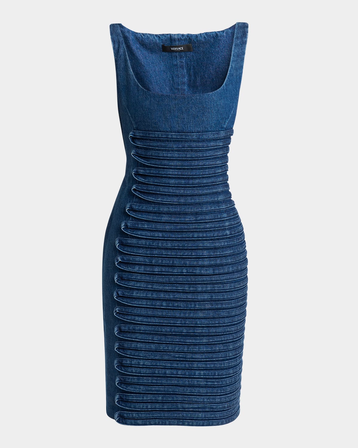Versace Cotton Denim Midi Dress In Medium Blue