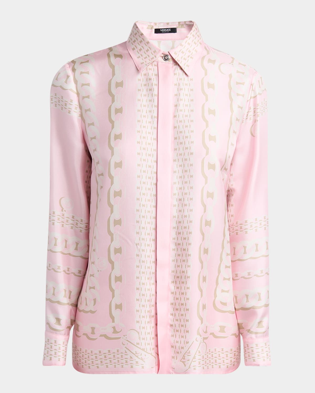 Versace Treasure Foulard Silk Twill Formal Shirt In Pastel Pink