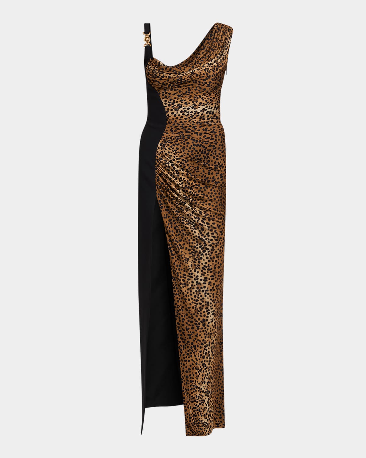 Versace Leopard-print Maxi Dress In Naturalblack