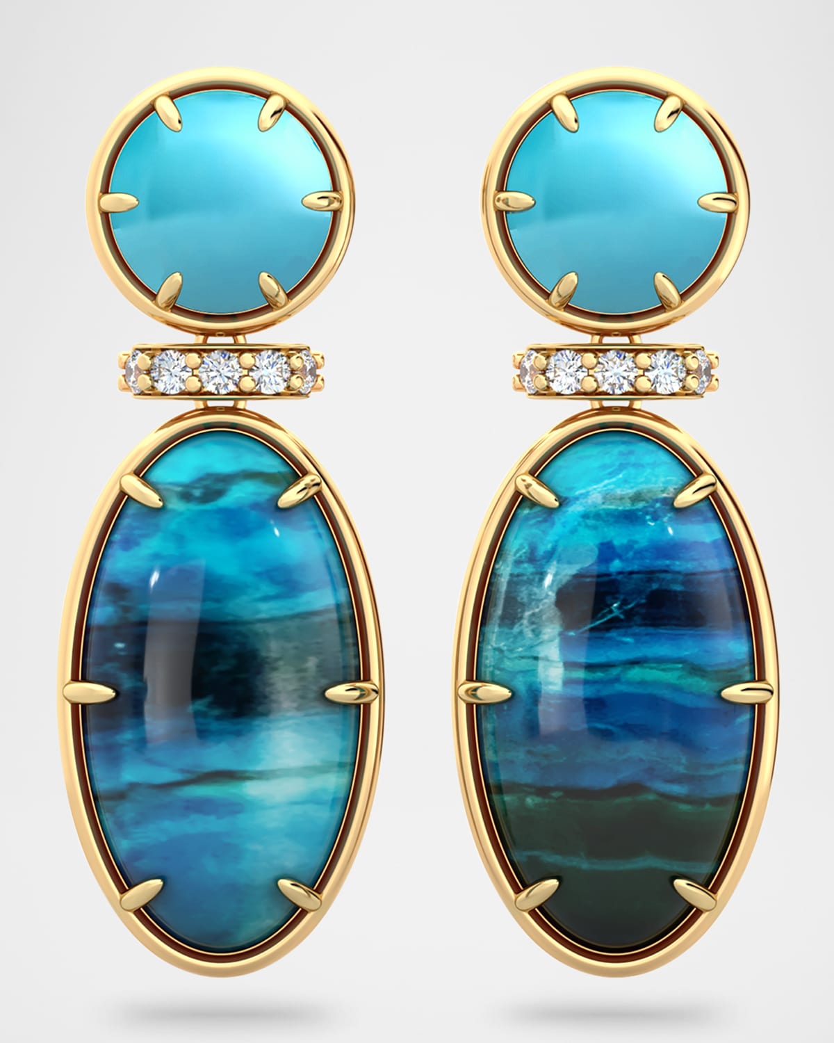 Marfa Earrings with Turquoise, Chrysocolla Malachite, and Diamonds