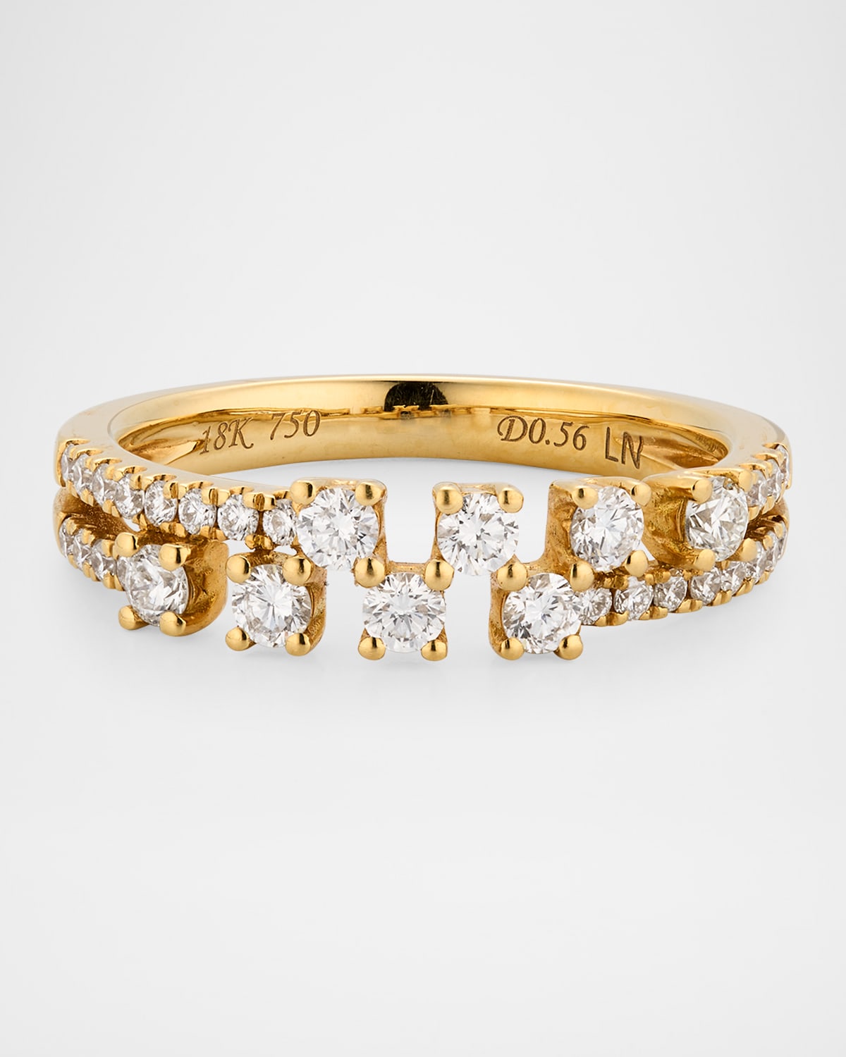 Sparkle 18K Yellow Gold Double Row Checkered Diamond Ring