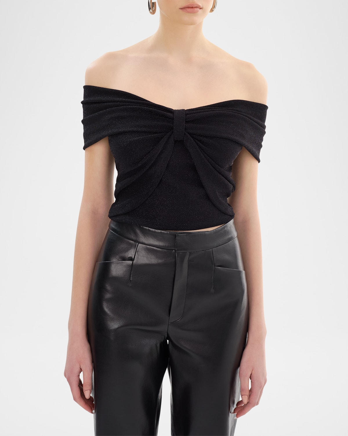 Lamarque Camelia Metallic Off-shoulder Top In Black
