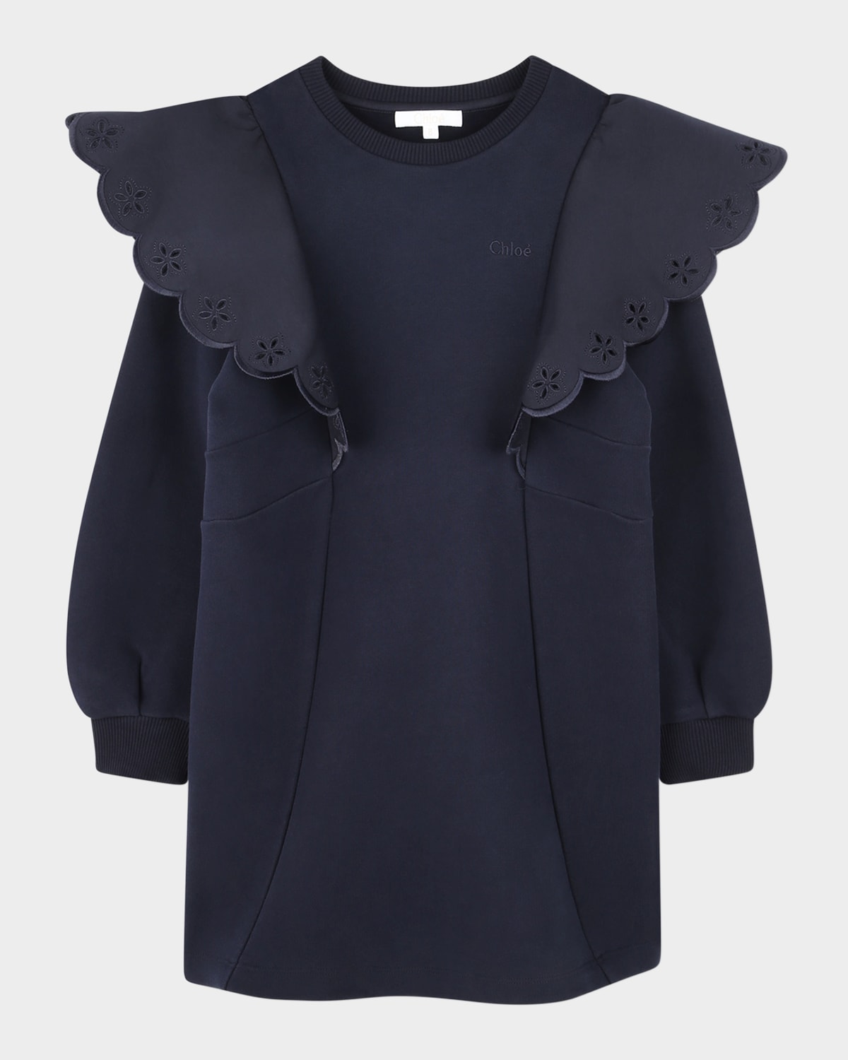 Chloé Girl's Scalloped Embroidered Dress In Navy