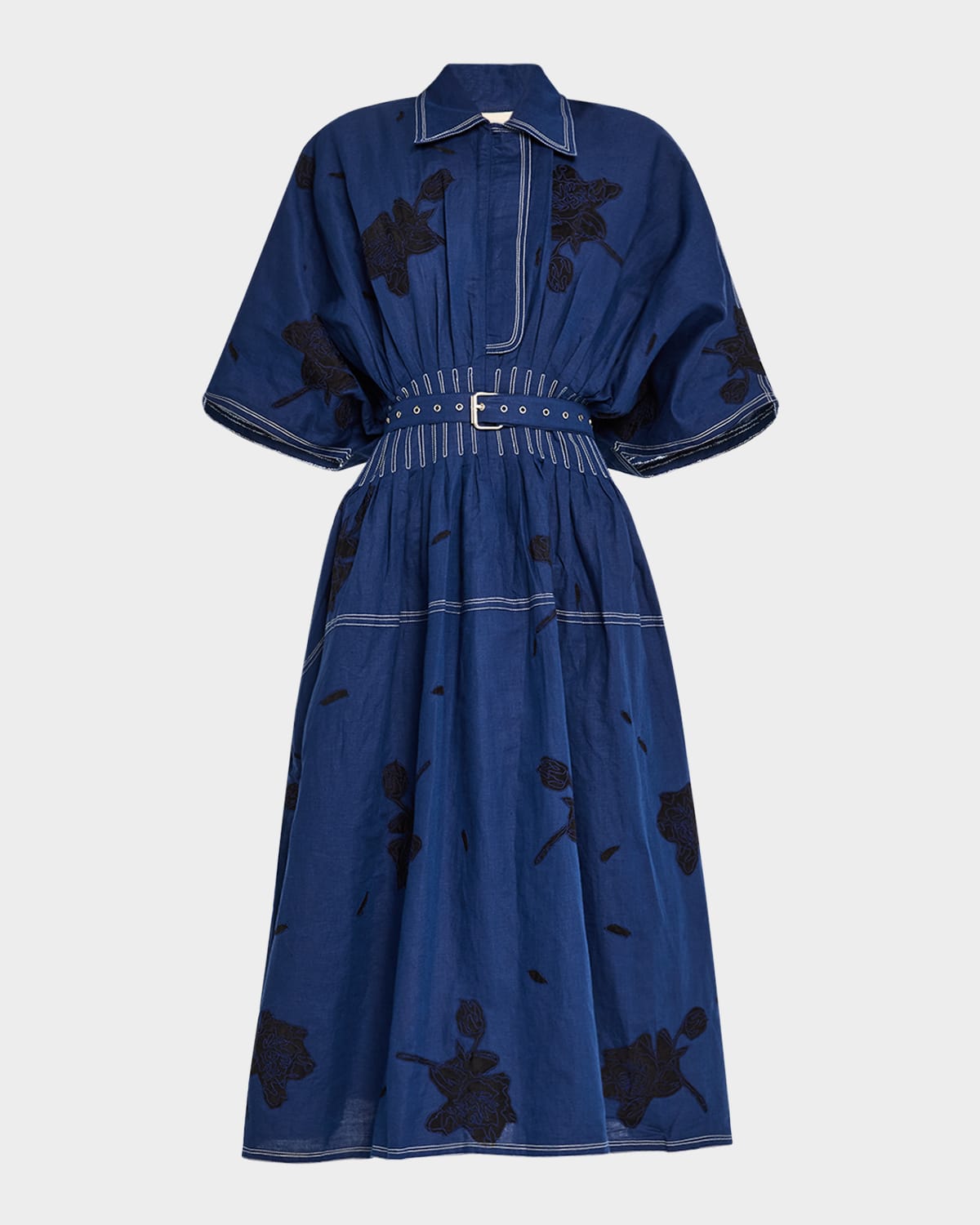 Oslo Pleated Contrast-Stitch Midi Shirtdress