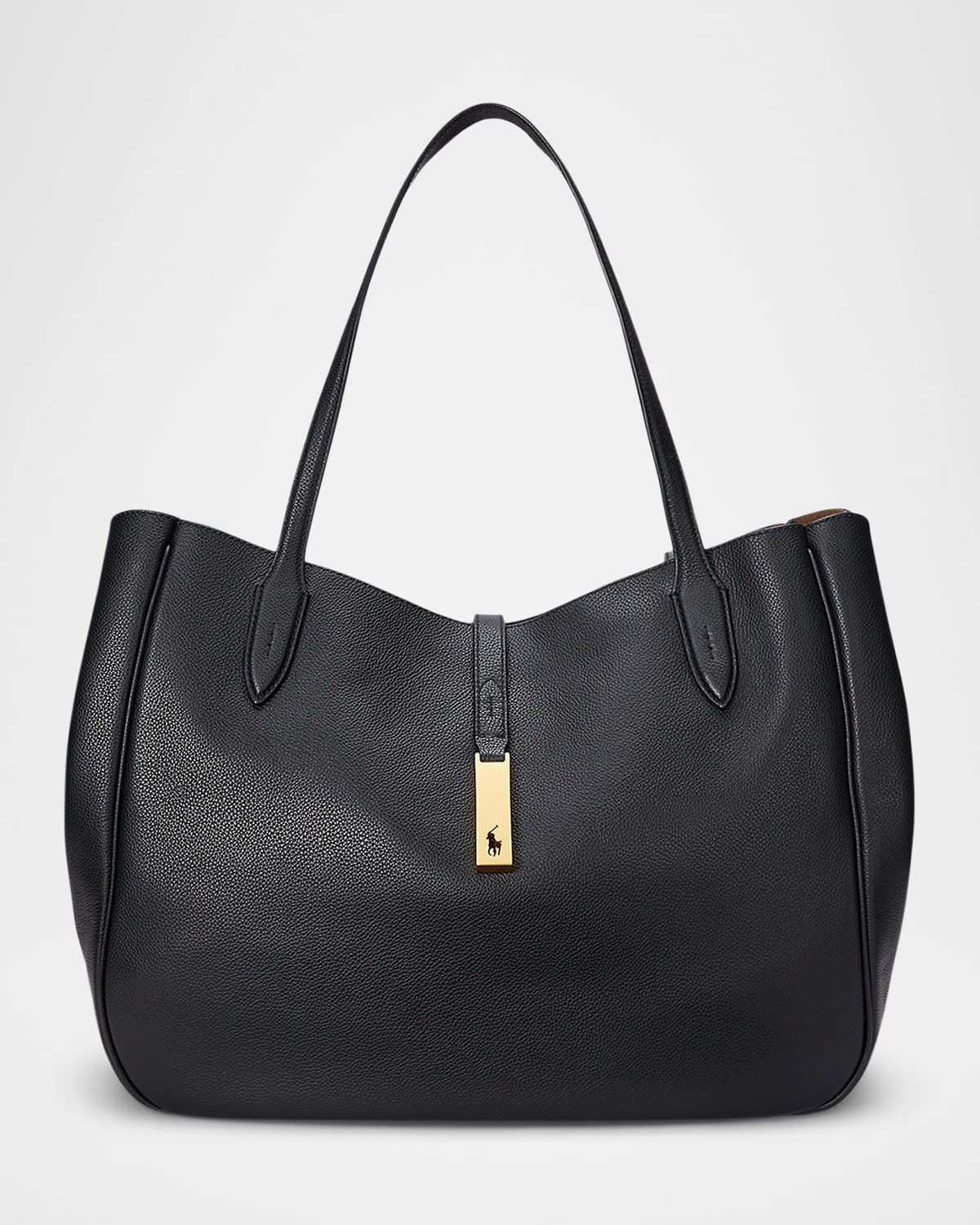 Polo Ralph Lauren Medium Grain Leather Tote Bag In Black