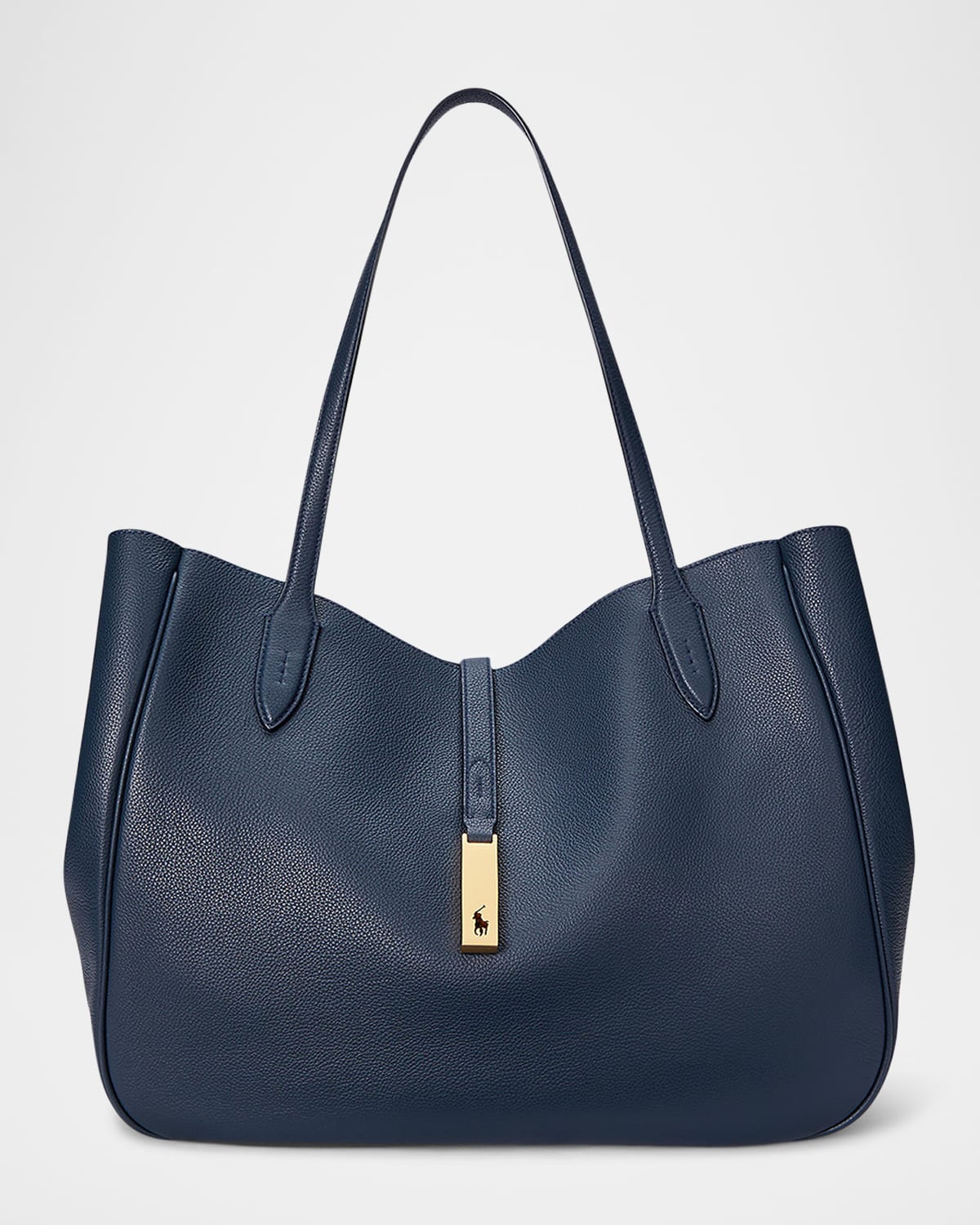 Polo Ralph Lauren Medium Grain Leather Tote Bag In Marine Navy