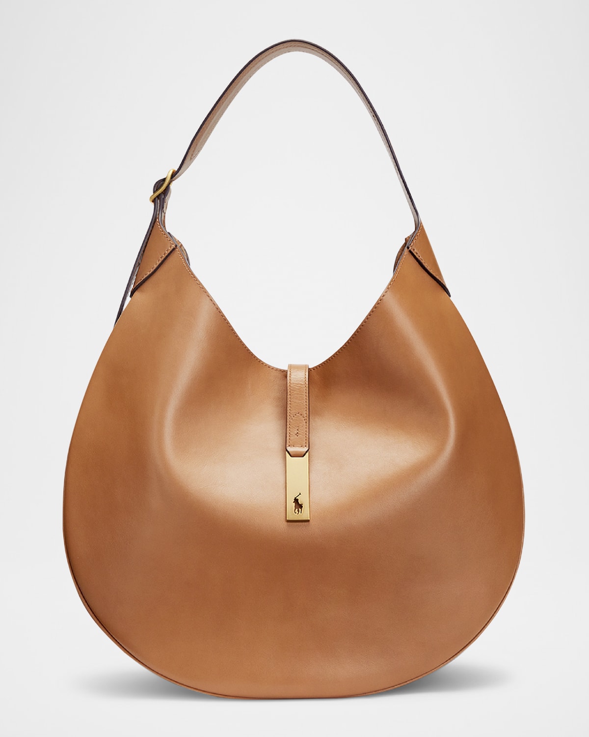 Polo Ralph Lauren Polo Id Large Calfskin Shoulder Bag In Tan