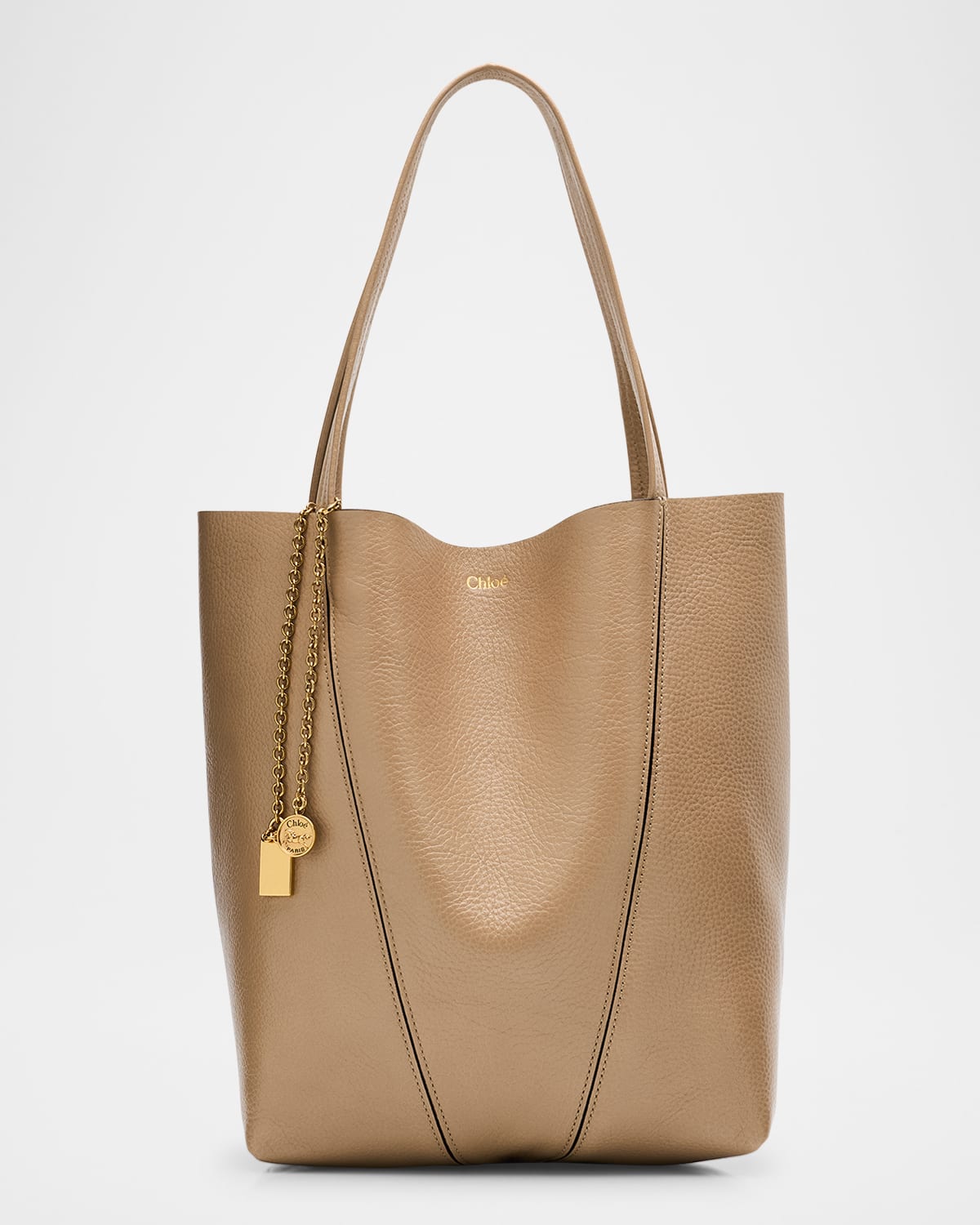 Chloé Spin Medium Tote Bag In Leather In Boyish Brown