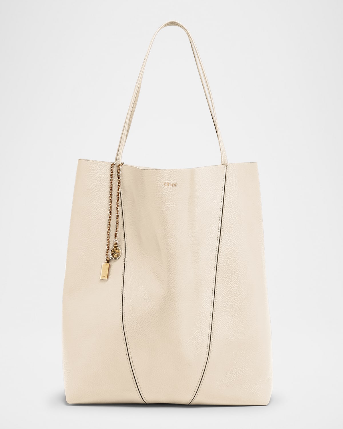 Chloé Spin Medium Tote Bag In Leather In Sweet Beige
