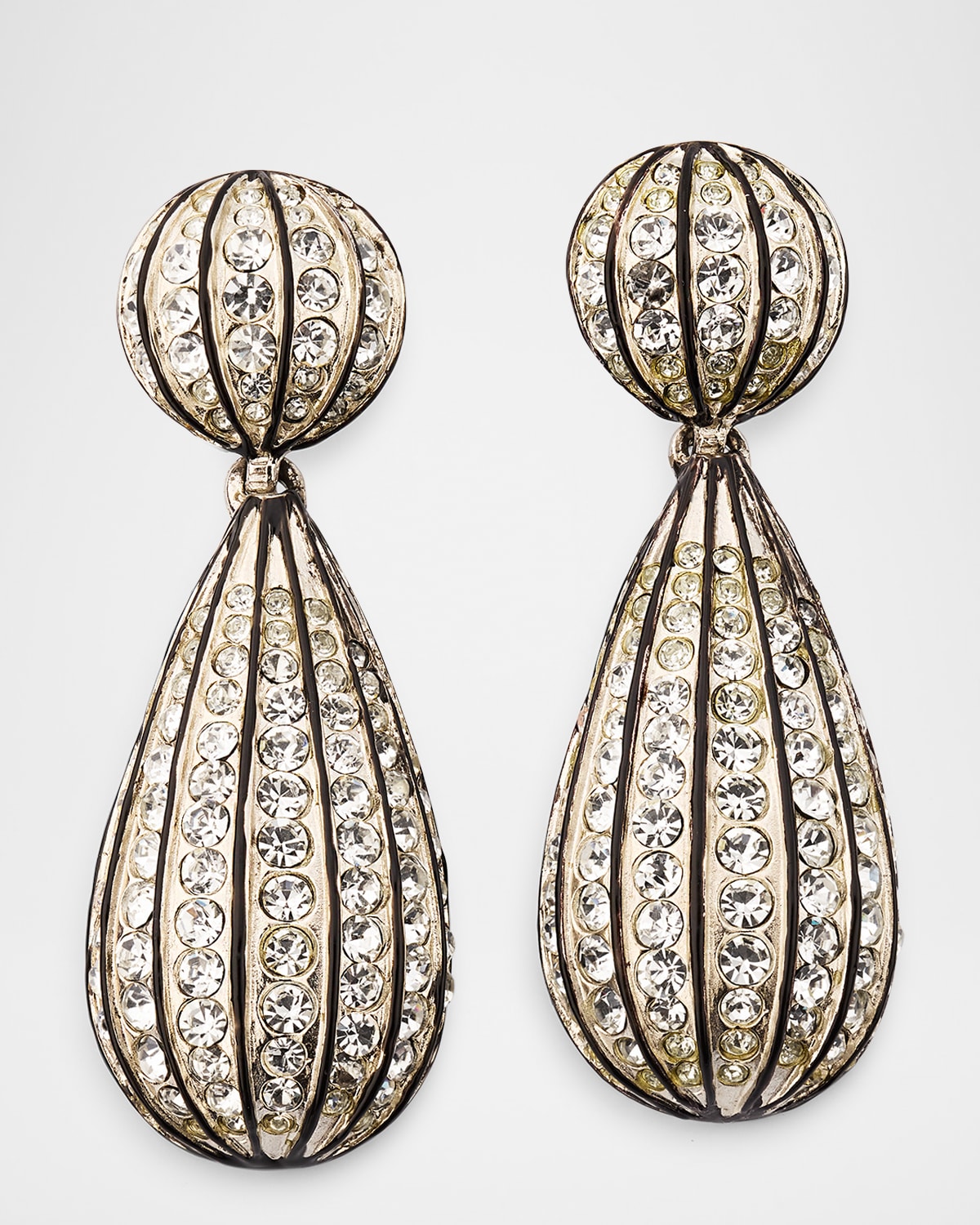 Crystal Ribbed Teardrop Clip-On Earrings