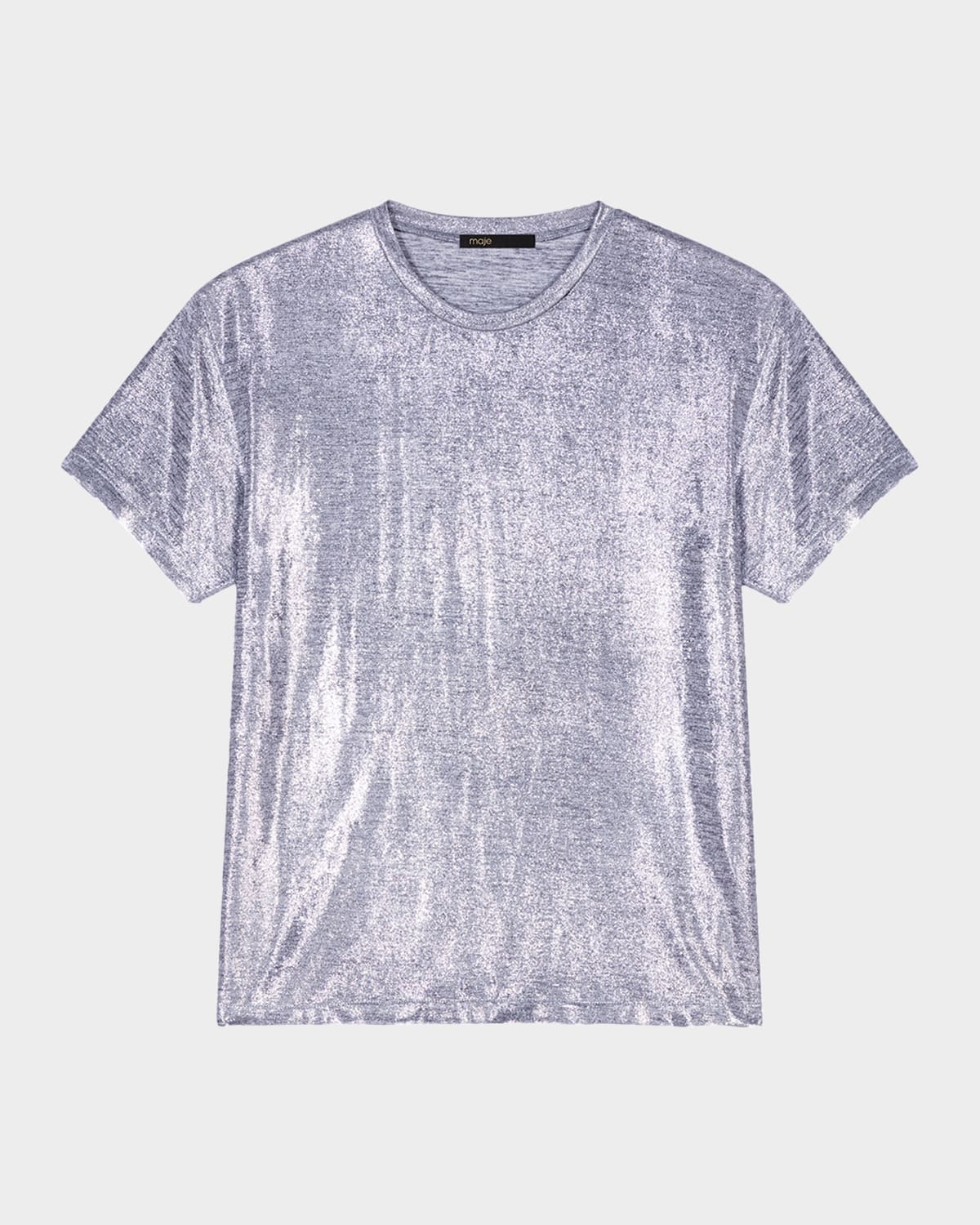 Maje Metallic Crewneck T-shirt In Silver
