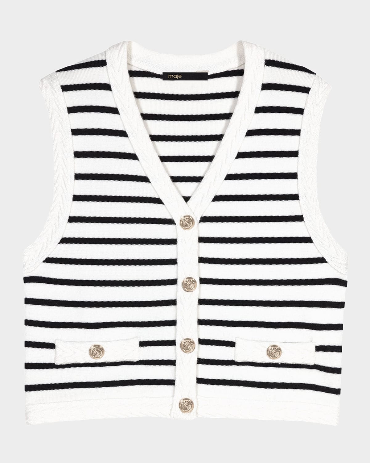 Shop Maje Melisse Striped Knit Vest In Navy / Ecru