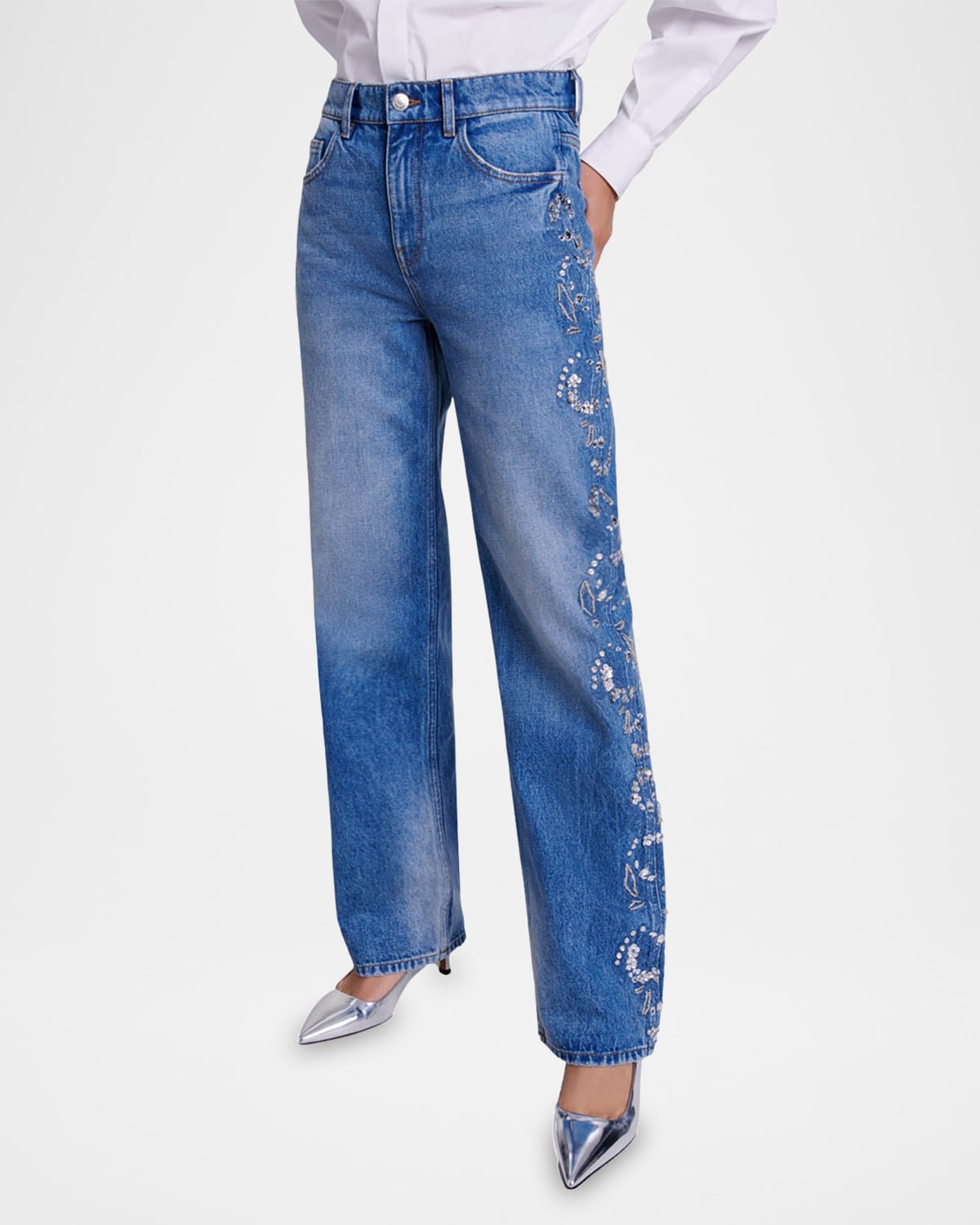 Promessa Embellished Wide-Leg Jeans