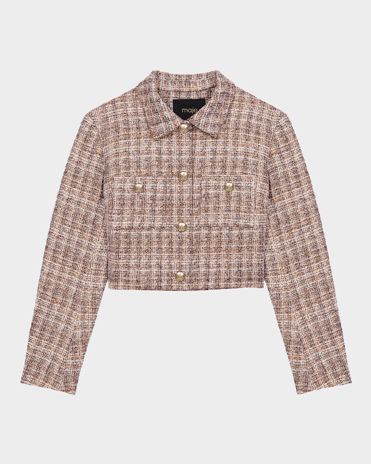 Shop Maje Villoji Tweed Blazer In Brown