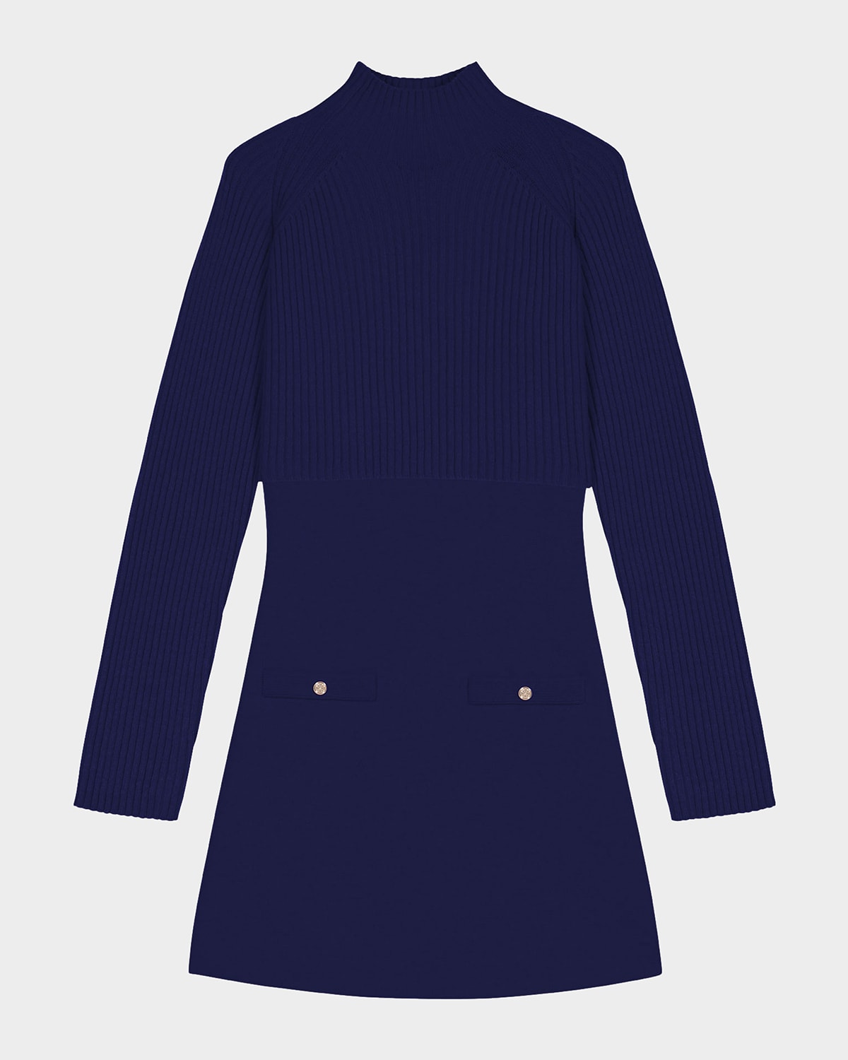 Maje Roquette Layered Knit Mini Dress In Navy